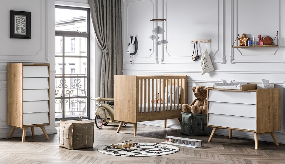 Baby Vox Vintage baby room (crib 120x60 + chest 3 drawers + changing table + chest 5 drawers) solid wood FREE DELIVERY